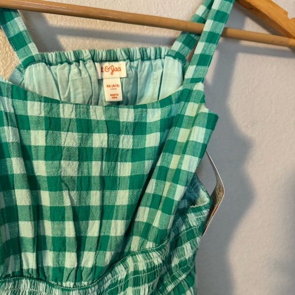 New Cat & Jack Green Checkered Kids Dress XS (4/5) Cut Out Detail - Picture 5 of 9